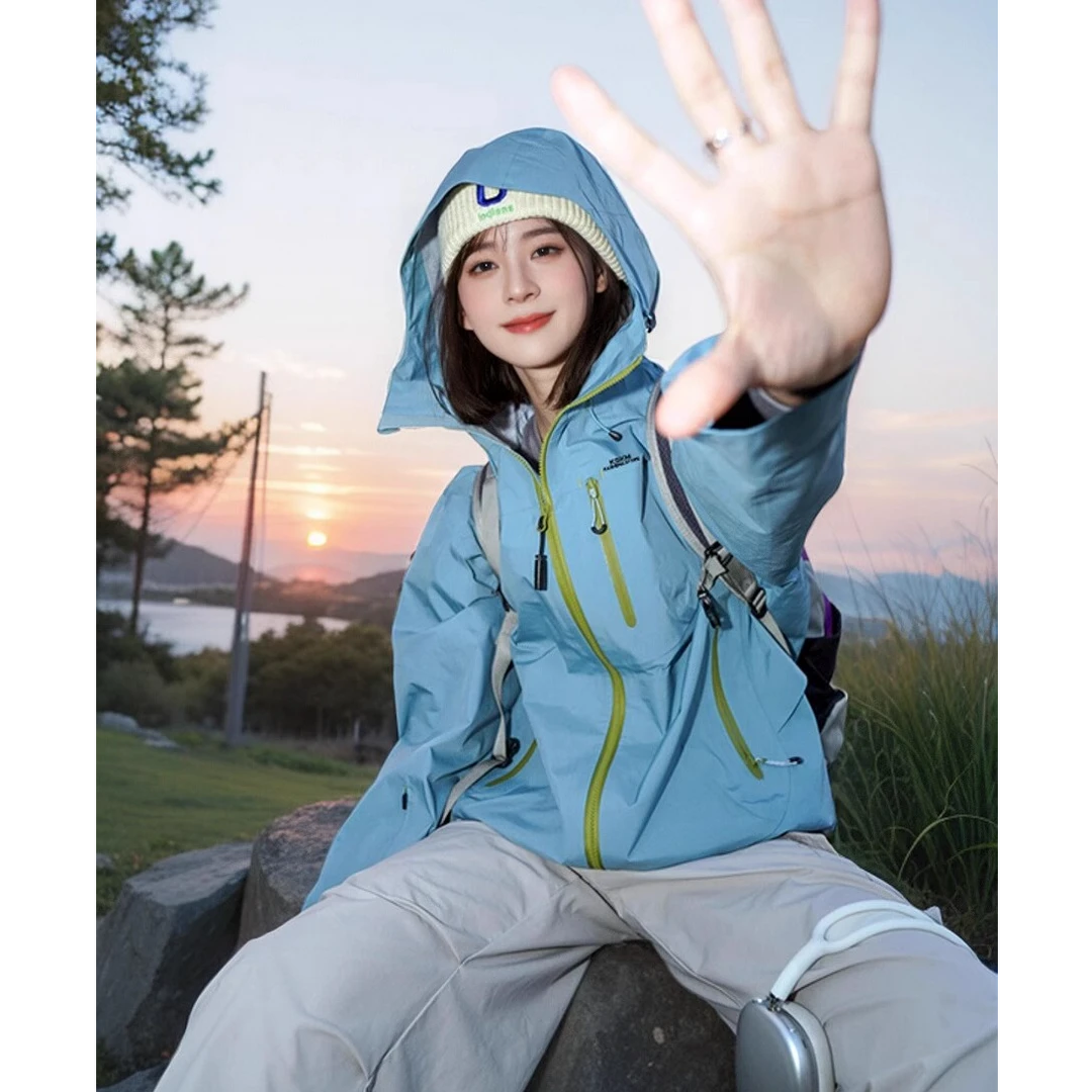 CaKm湛蓝色冲锋衣款外套女款春秋新款三合一户外情侣登山服SLL496