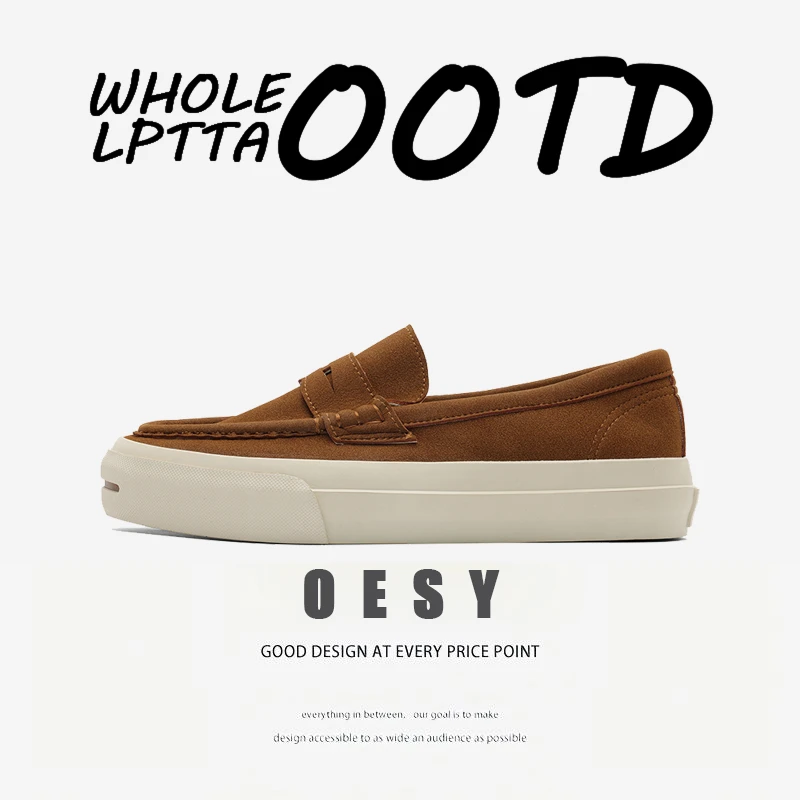 OESY男鞋新款小众百搭设计透气时尚透气乐福鞋帆布开口笑豆豆板鞋