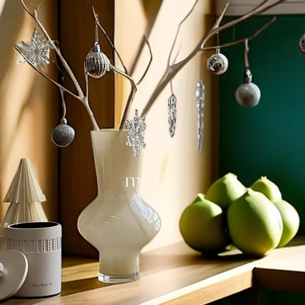 法式中古芬顿风瓷粉料玻璃花瓶奶油色插花百合玫瑰水培桌面摆件