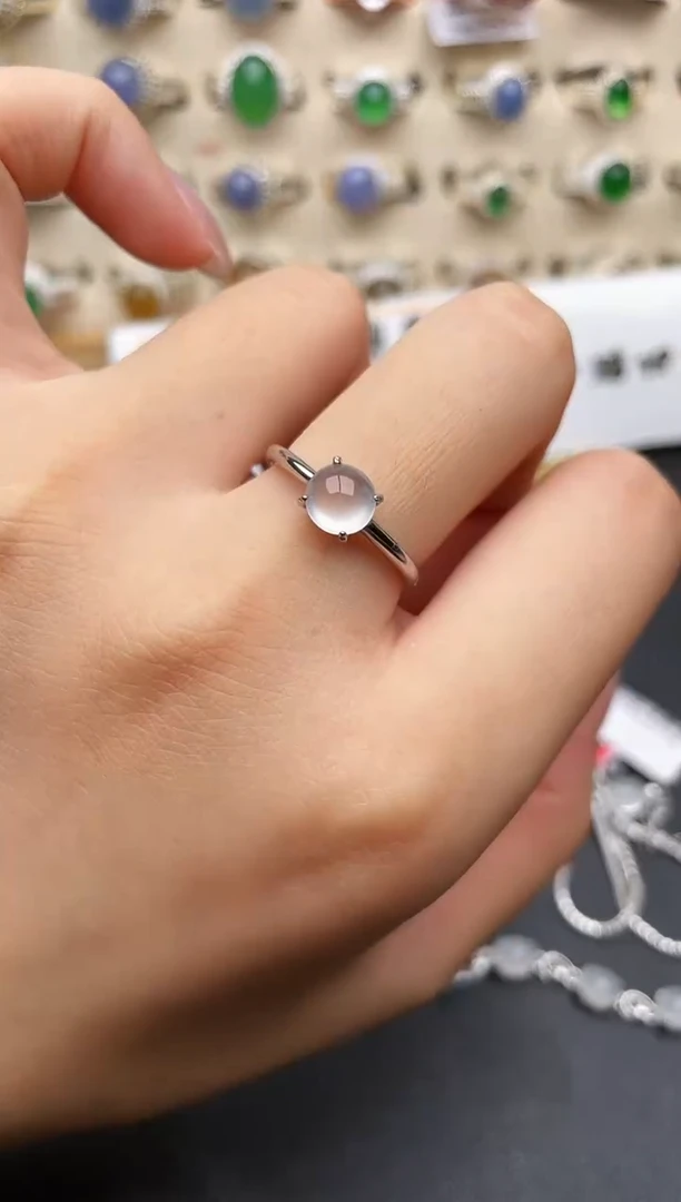 翡翠戒指银S925镶嵌一物一证一礼盒