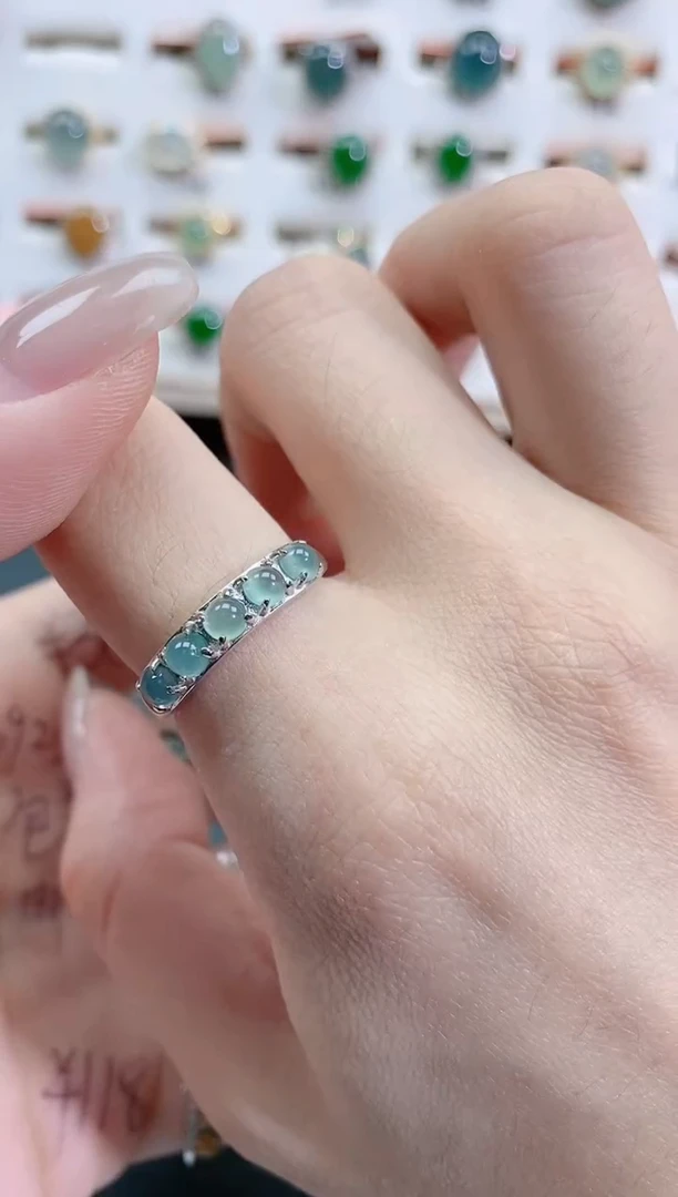 银S925镶嵌戒指翡翠天然翡翠