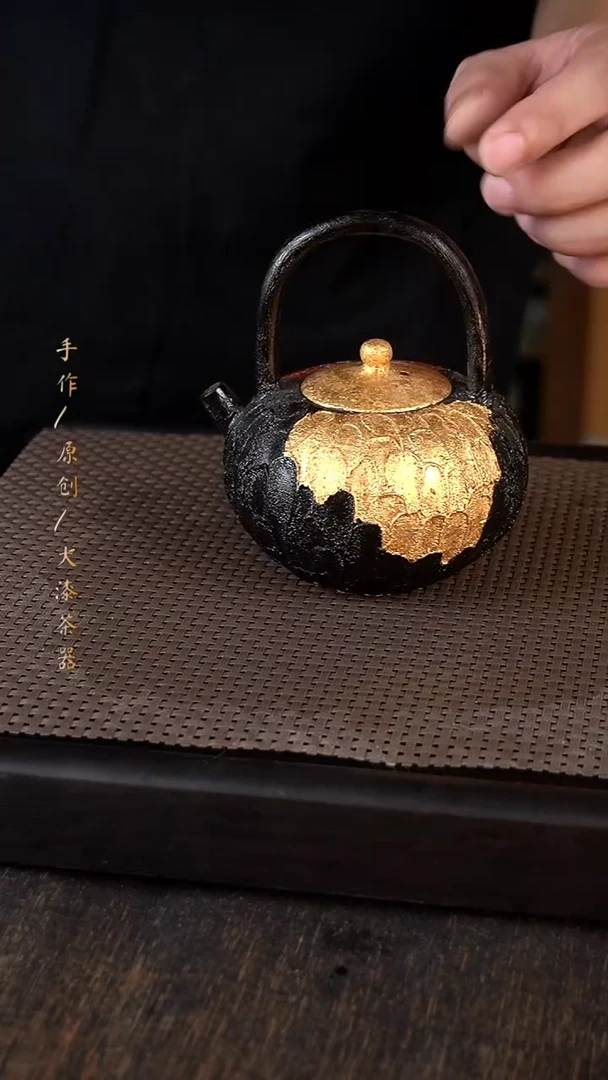 大漆黑红金提梁236