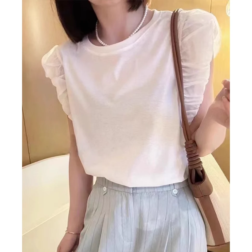 蕾丝露背飞飞袖t恤女2025夏季新款设计感洋气独特别致上衣时尚百