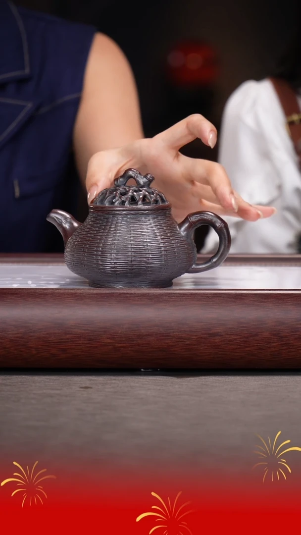 茶壶紫砂li斌生/大彬赤麟砂/竹编潘壶/200c