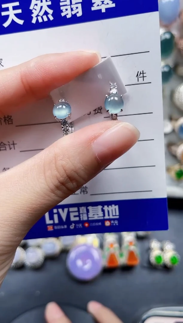 银S925镶嵌翡翠耳饰453