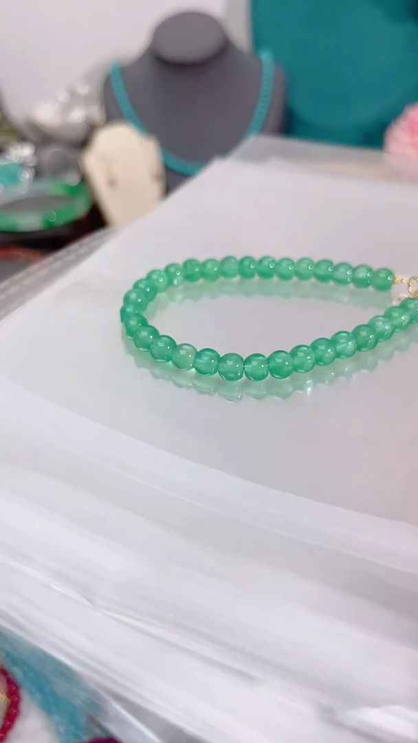 绿水晶手链银S925镶嵌大米鼓珠49