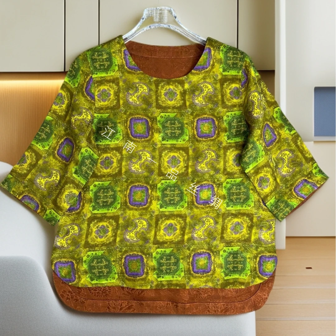 【金蚕丝】新中式国风上衣早秋新款洋气圆领百搭高级感七分袖小衫