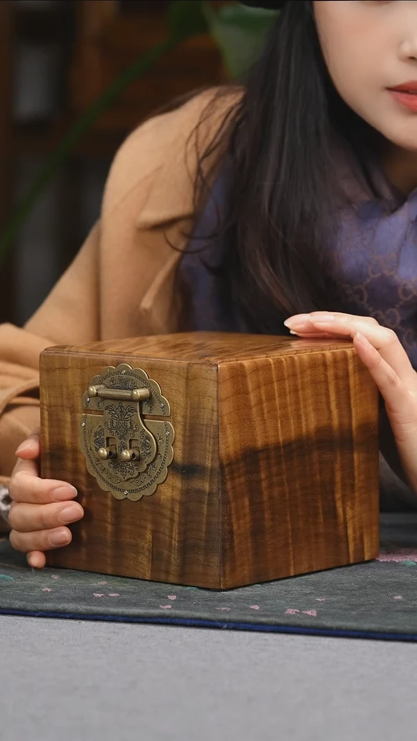 【闪购商品】乌木类箱古沉金丝楠乌木水波纹首饰盒一木一器