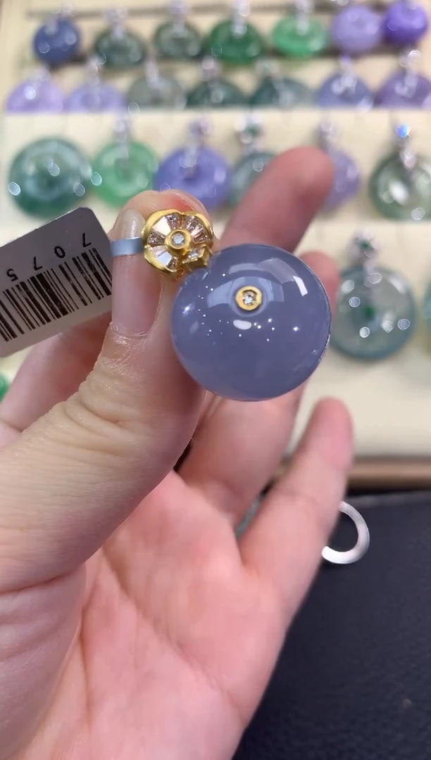 吊坠(不含链)18K金镶嵌翡翠春日珠宝 B35紫货有色差