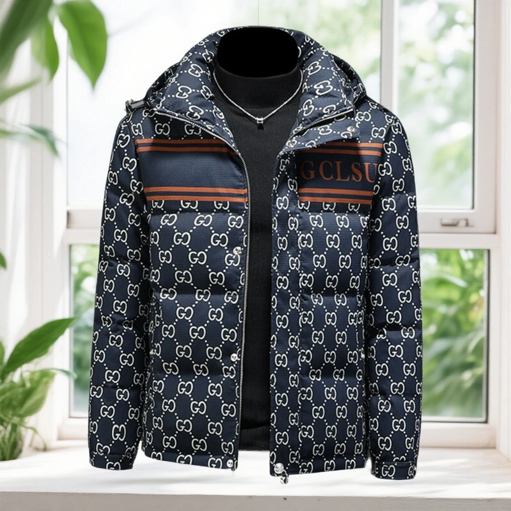 娜罗普西时尚休闲男士潮流冬季新款连帽印花羽绒服男外套加厚潮牌