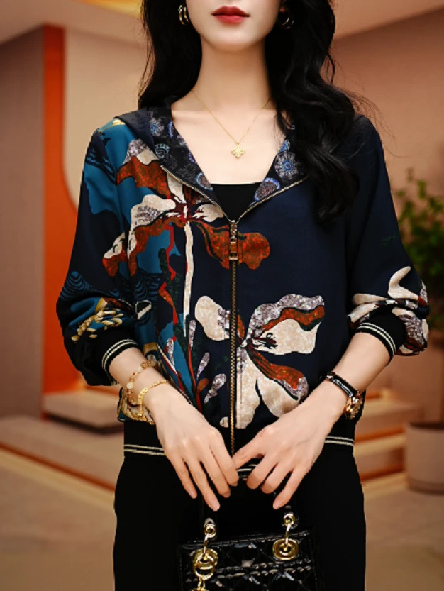 幽兰花镜-新款印花气质上衣外套百搭显瘦时尚舒适显气质俩面穿