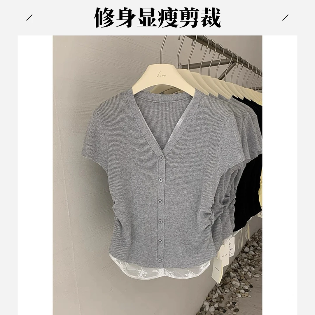 通勤常规纯色飞飞袖薄款毛针织衫v领小众显瘦清凉感