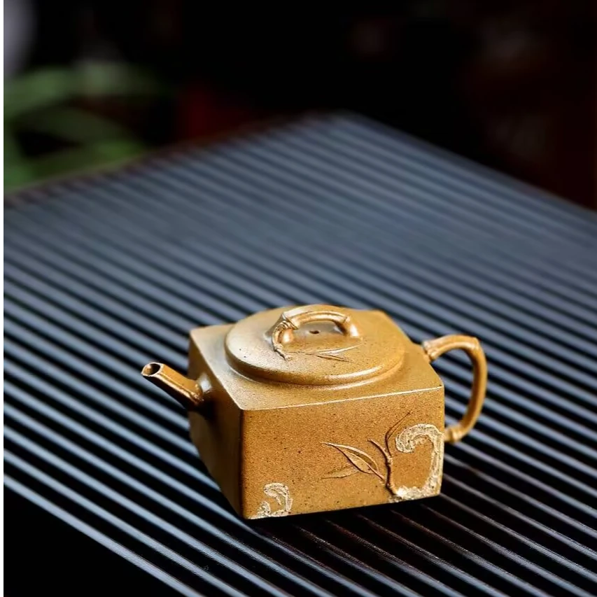 【竹韵】柴烧超轻薄四方器  紫砂壶