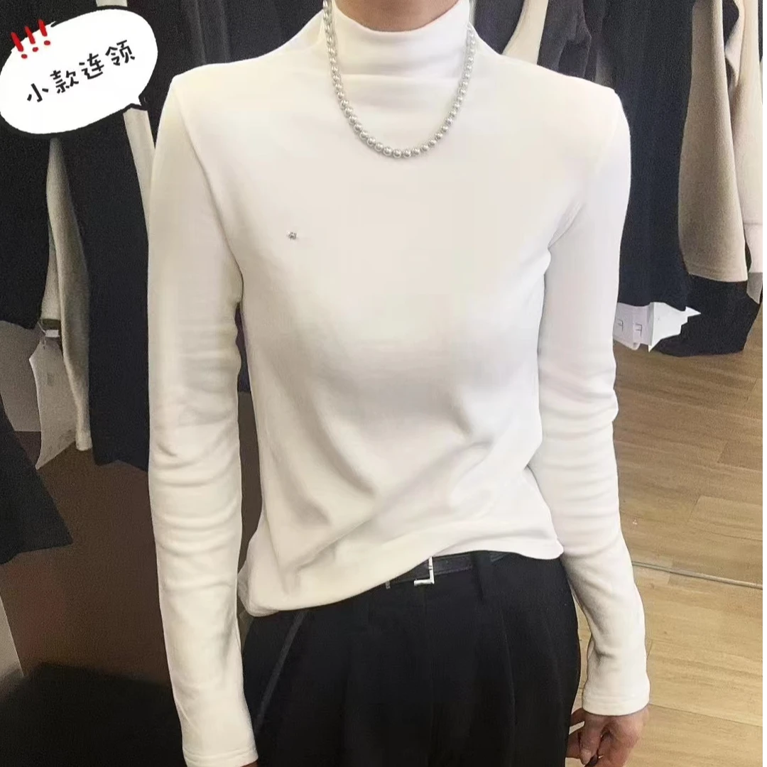 198-3冬季新款半高领磨毛百搭打底长袖T恤女