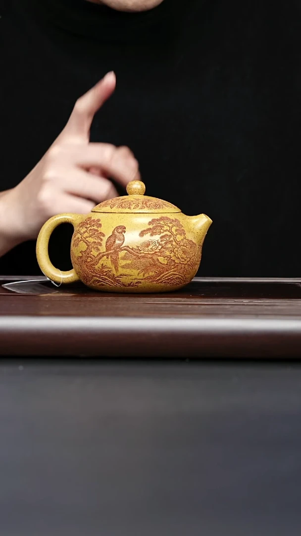 紫砂壶宜兴紫砂 鸟语花香西施壶 寒江段泥 梅鹏