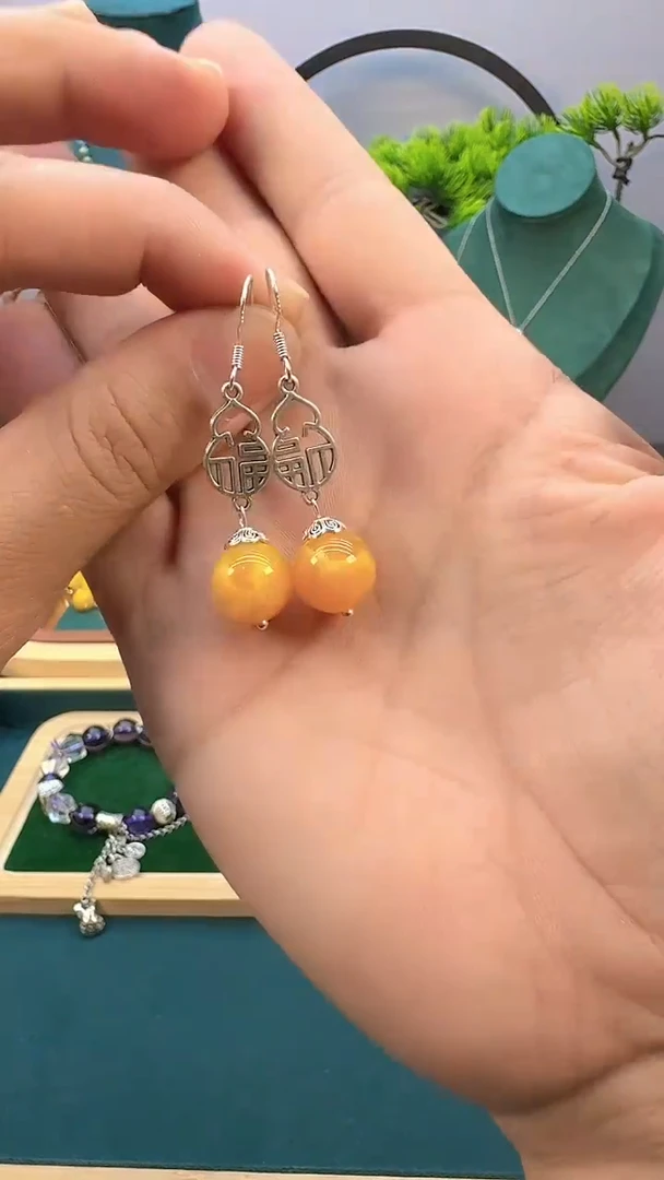 银S925镶嵌蜜蜡耳饰E57