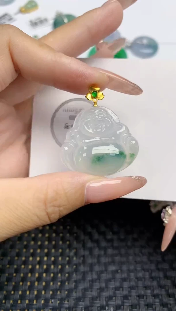 颈饰18K金镶嵌翡翠天然缅甸A货翡翠百元以上9元证书费自理