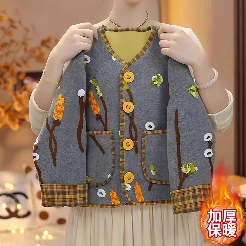 女童皮毛一体呢大衣外套2025新款秋冬卡通可爱加厚开衫刺绣慵懒风