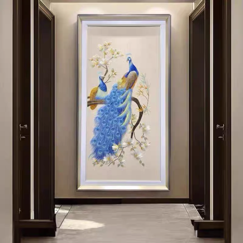 【铭尊】富贵孔雀｜苏绣玄关高端织锦绣刺绣装饰画风水玄关挂画