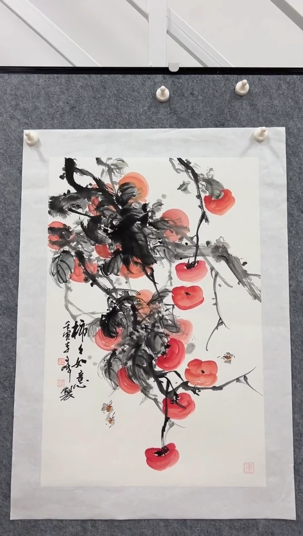 国画李文峰四尺三开花鸟