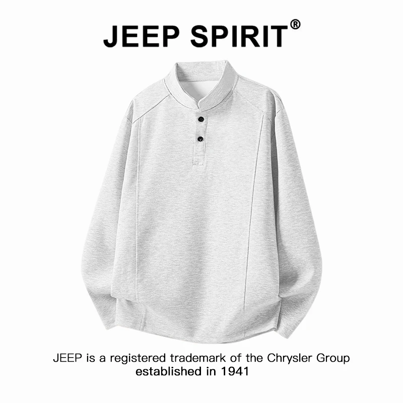 Jeep吉普美式亨利领长袖T恤男春秋解构拼接设计感正肩打底衫卫衣