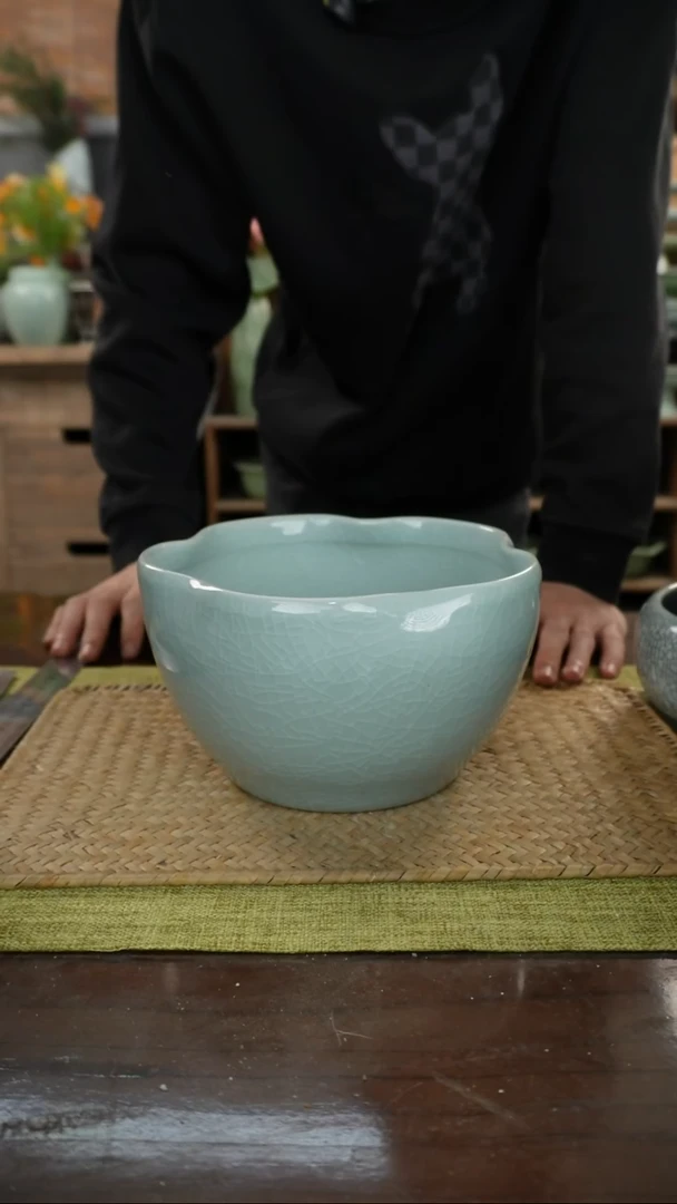 陶瓷五瓣花茶渣缸B-18微瑕