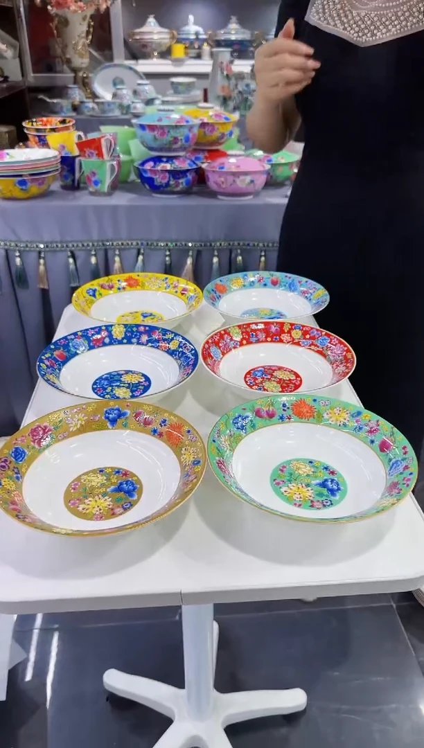珐琅 7.5英寸圆深盘6个景德镇陶瓷