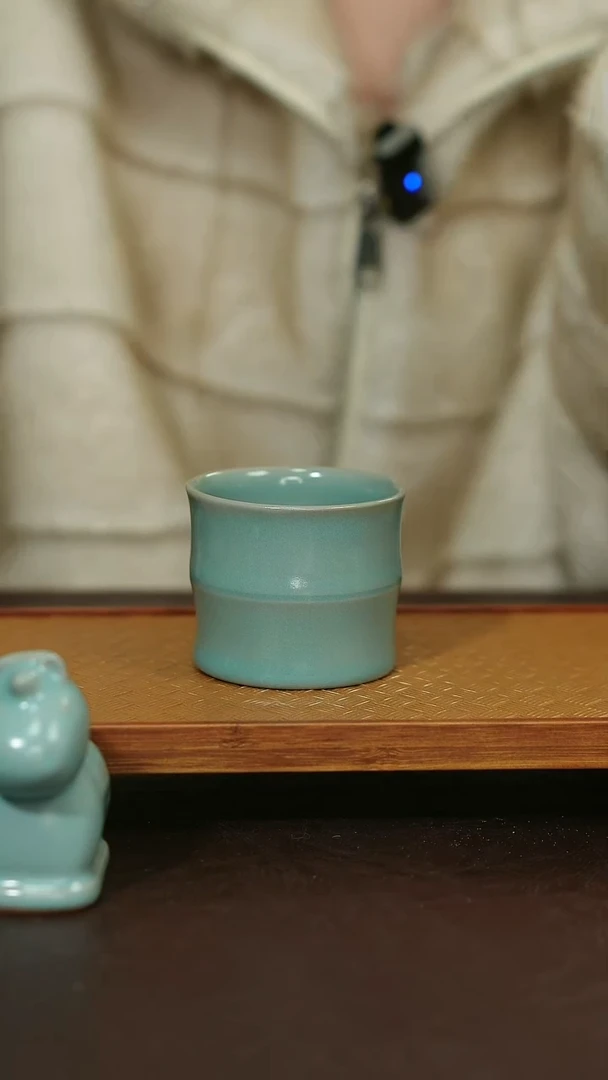 摆件瓷原矿原釉汝宋汝瓷 竹节杯