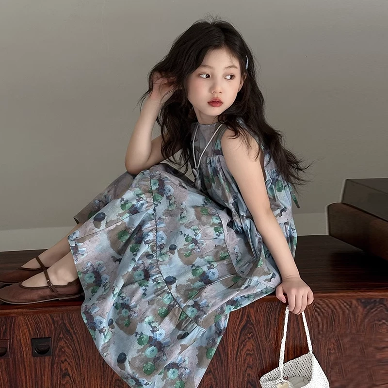 女童连衣裙2025夏装新款儿童中大童夏季碎花背心裙 Q25047