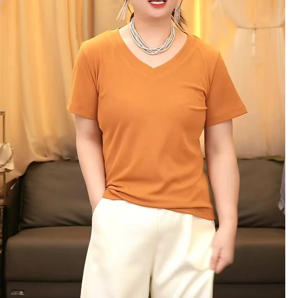 378简约v领螺纹短袖