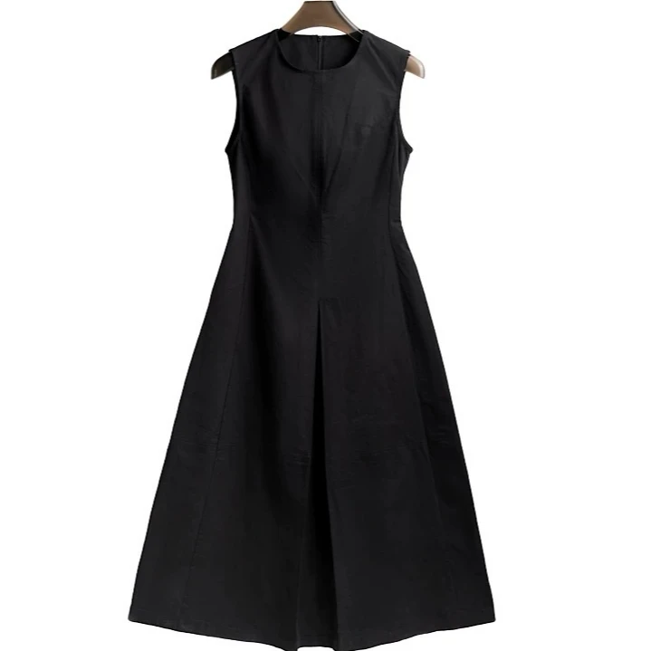 黑色无袖背心连衣裙子女夏季2025新款茶歇法式海边度假长裙2430