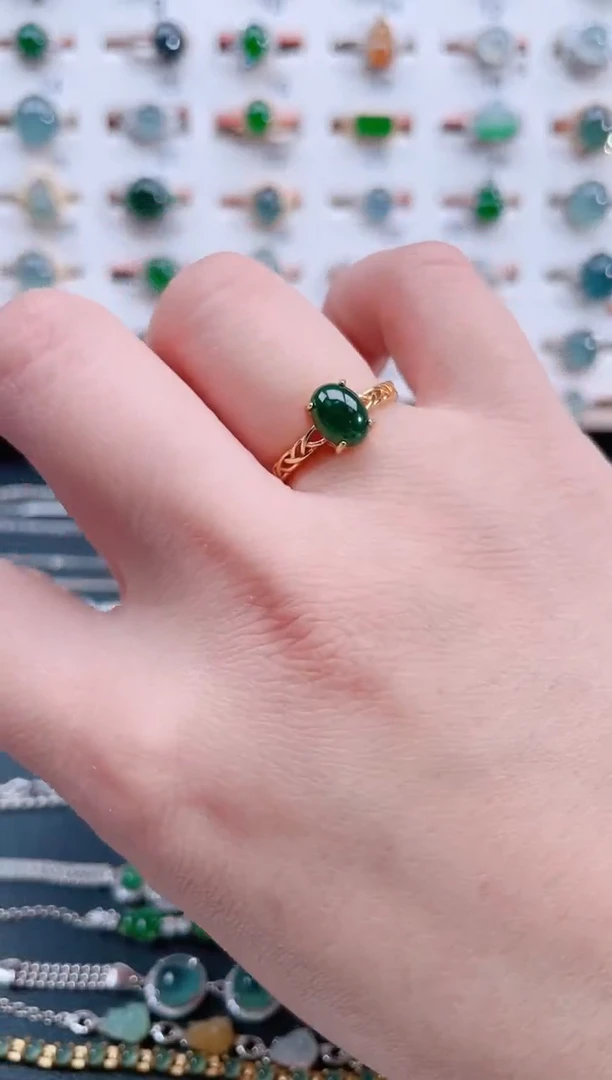 银S925镶嵌戒指翡翠天然翡翠