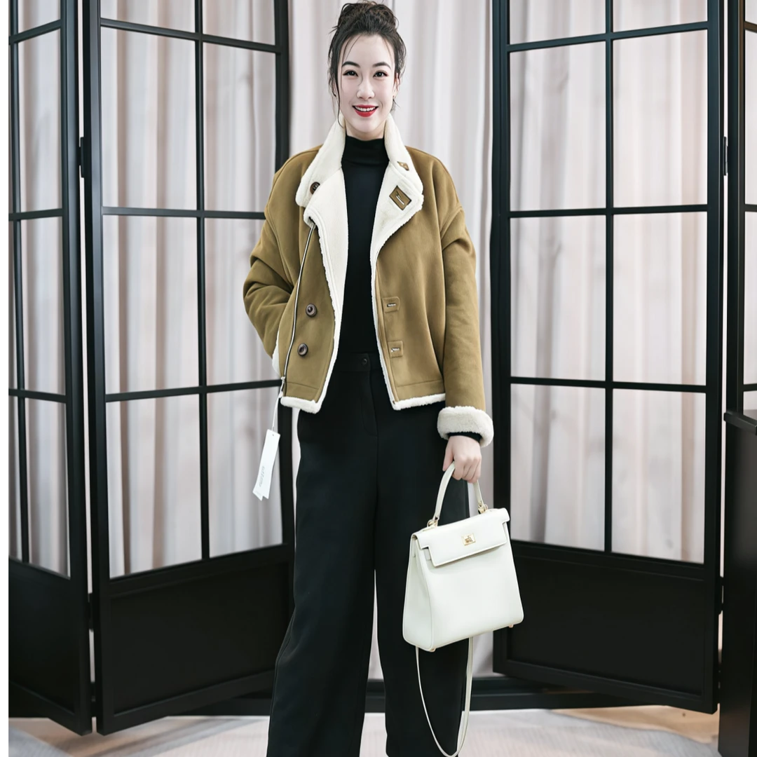 短款时尚高级感极简皮毛一体外套女短外套991053