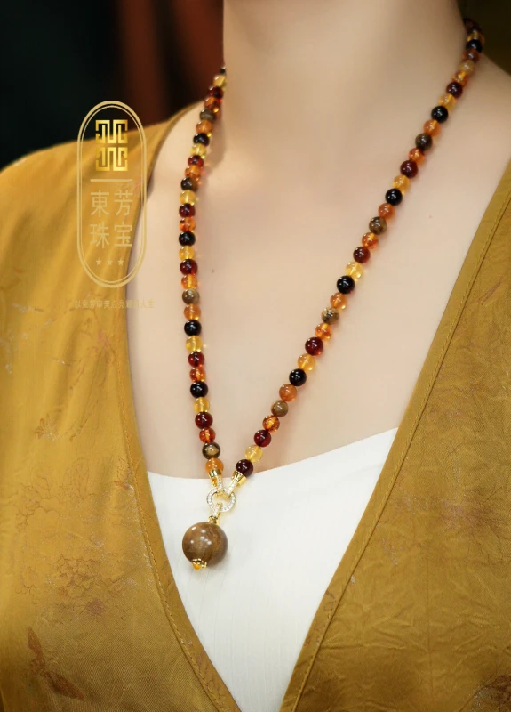 東芳珠宝-缅甸天然琥珀多宝项链琥珀项链根珀万能扣设计琥珀吊坠
