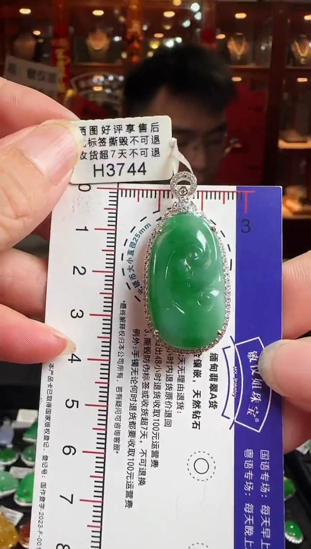 翡翠18K金镶嵌颈饰H3744绿如意