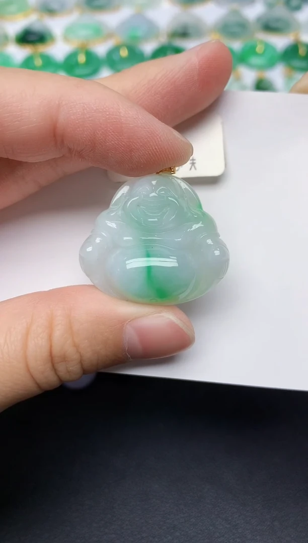 颈饰18K金镶嵌翡翠天然缅甸A货翡翠百元以上9元证书费自理