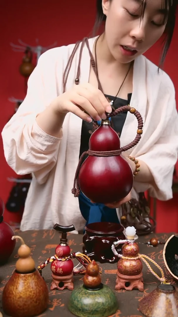 907 非遗手作 大漆葫芦 水壶酒壶  送网兜漏斗底座