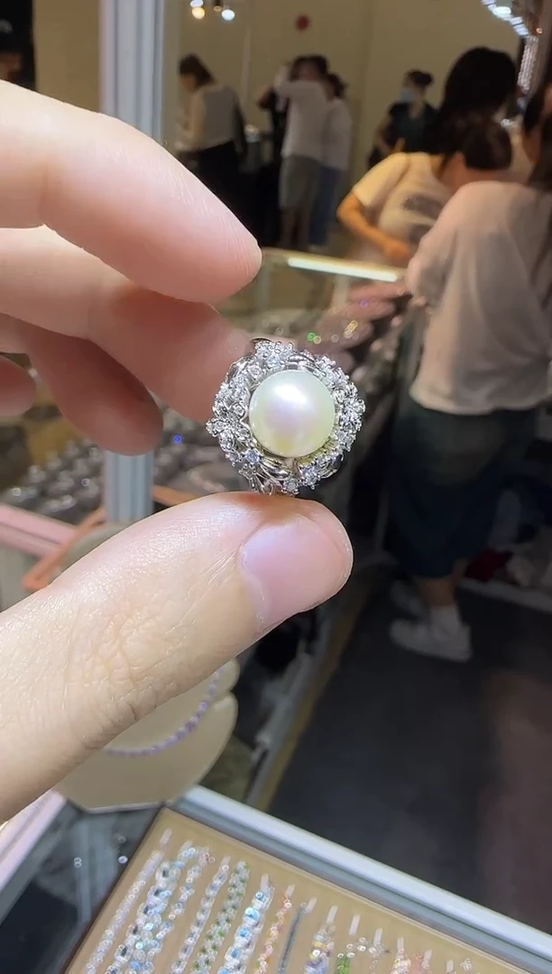戒指银S925镶嵌淡水珍珠8mm
