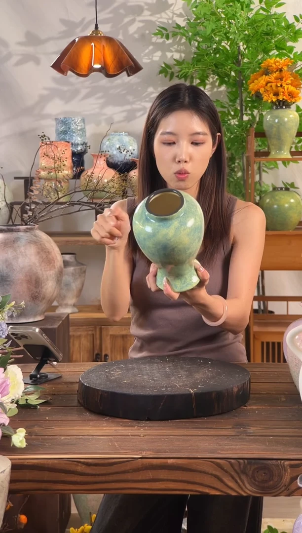 [绿野仙踪-中号美人花瓶】复古绿色陶瓷花瓶干花鲜花陶罐桌面斗柜