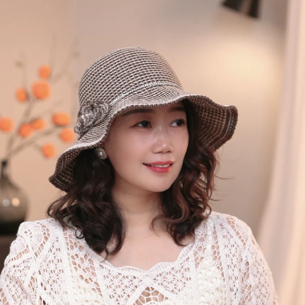 新款春夏季花朵镂空渔夫帽时尚遮阳防晒防紫外线荷叶边百搭帽子女