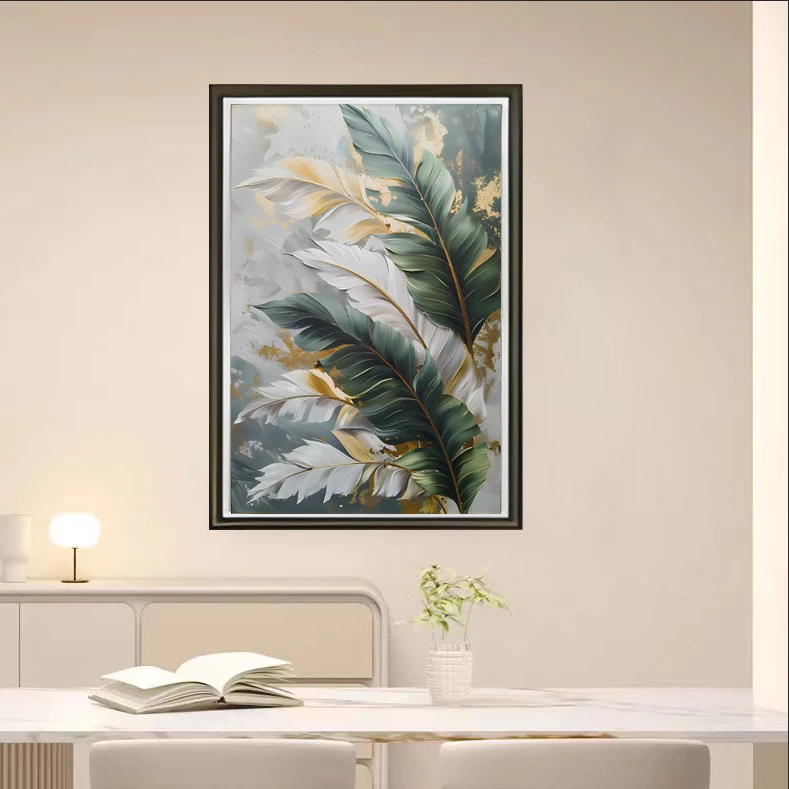 [喜宅家艺]Y194羽叶鎏金入户玄关餐厅装饰画走廊挂画卧室床头画