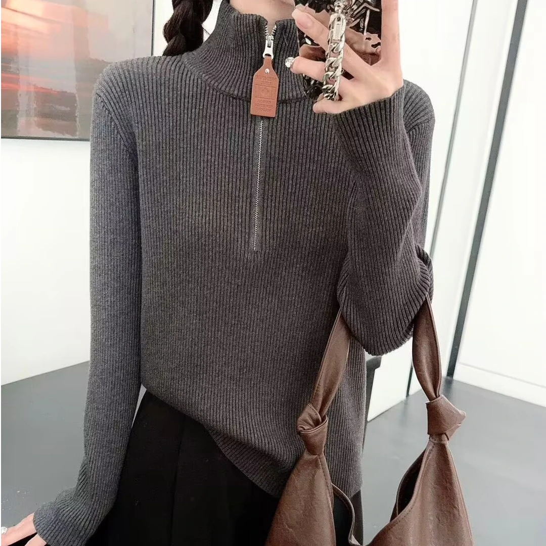 7357皮标均码半拉链弹力毛衣