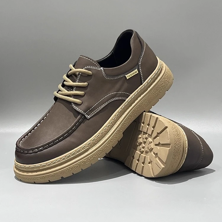 轻奢男鞋秋季新款英伦风商务休闲小皮鞋男士系带宽脚正装皮鞋潮鞋