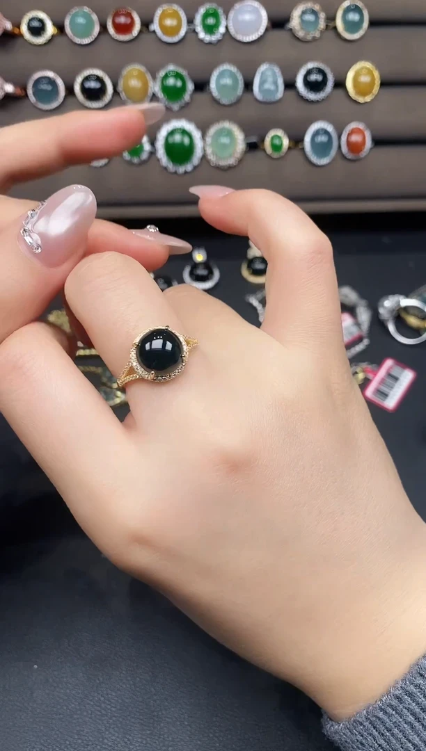 银S925镶嵌戒指翡翠98735