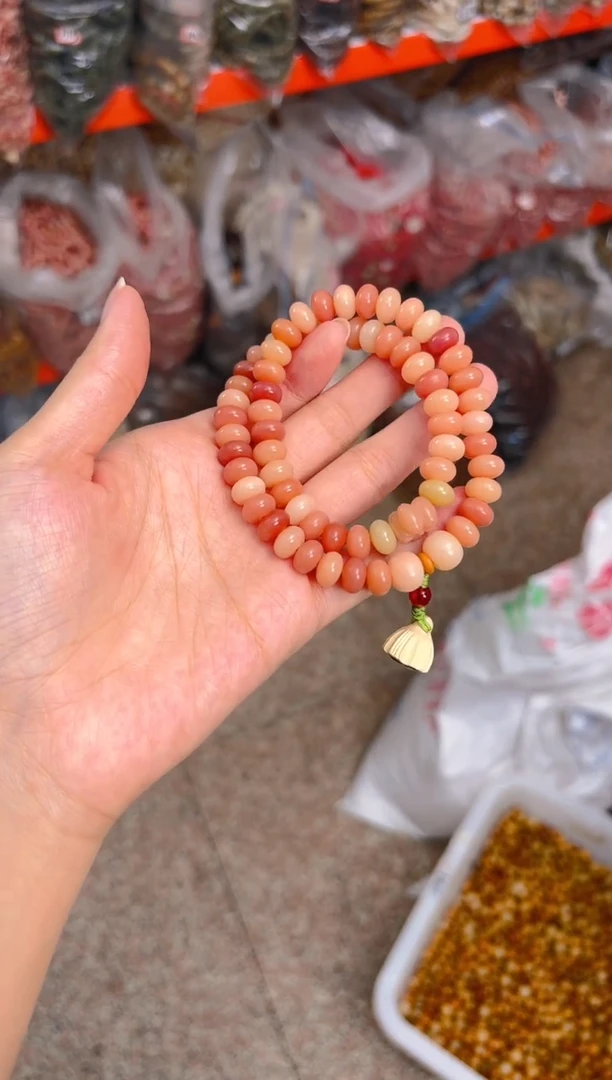 吊坠菩提根/象牙果桃之夭夭双圈手串