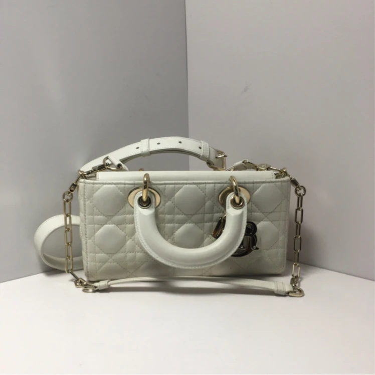 95新 DIOR/迪奥 小花黑黑 定全17499横版戴妃包 小号22  皮革S 浅