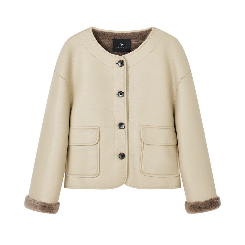 【女乔专属】老钱风无领皮外套气质复古百搭上衣K11AWS8852