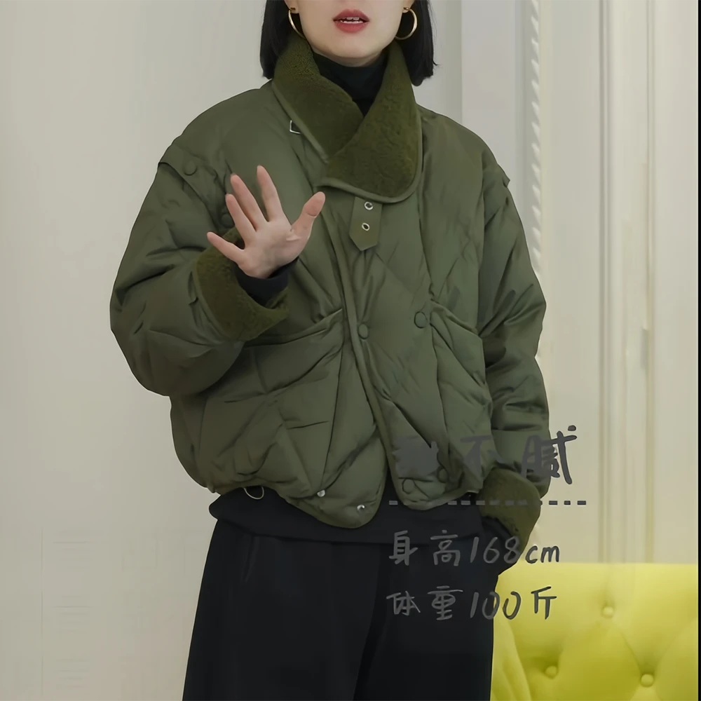 秋冬长袖厚款保暖短款翻领棉服宽松时尚夹克复古百搭休闲上衣