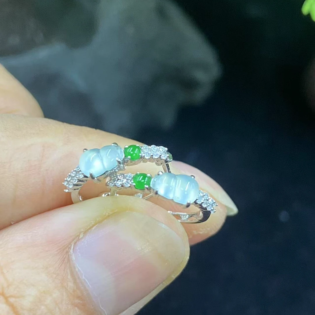 新春大集翡翠耳饰18k金镶嵌--葫芦耳包8572-3