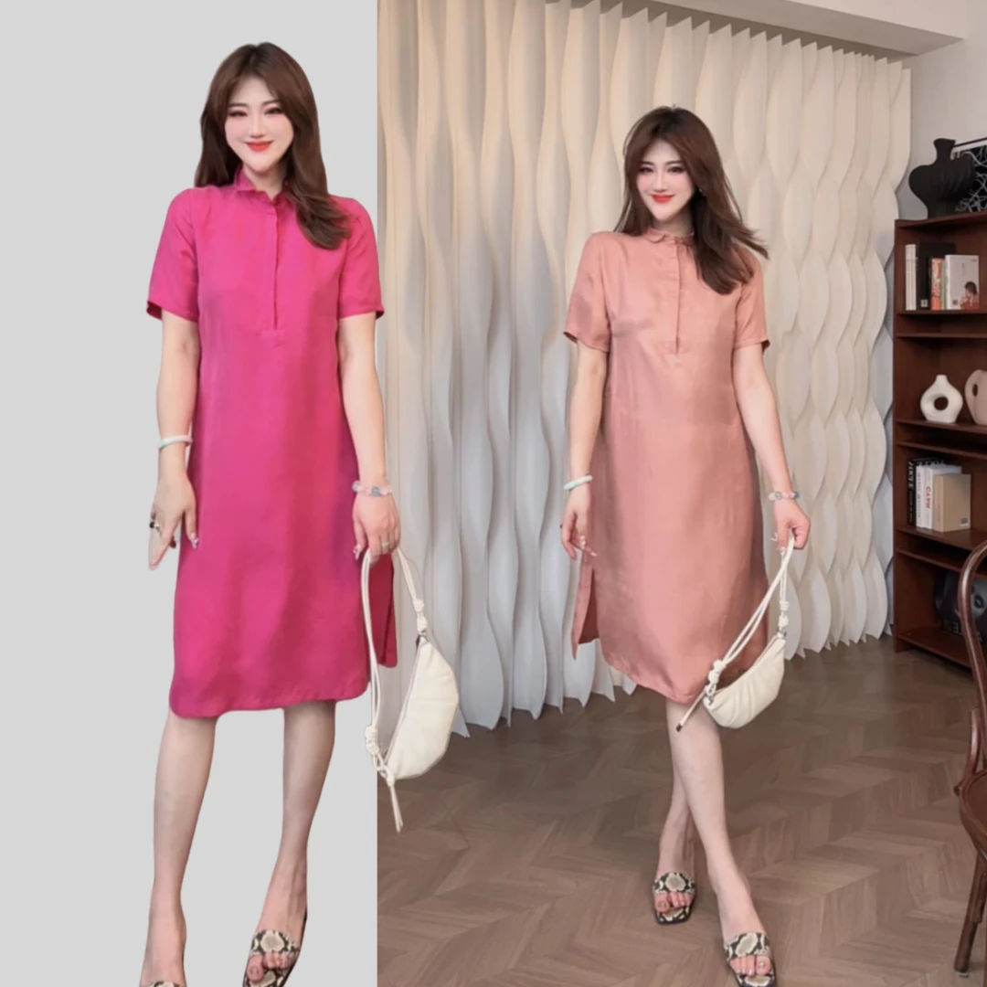 【YANLI】5198重磅铜氨丝经典Polo领女士商务休闲连衣裙